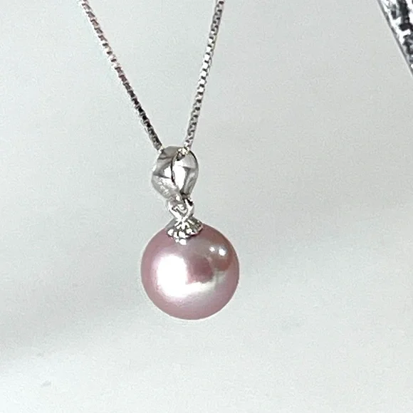 Real Round 3A Purple Freshwater Pearl Pendant 925 Sterling Silver Necklace - Picture 13 of 14